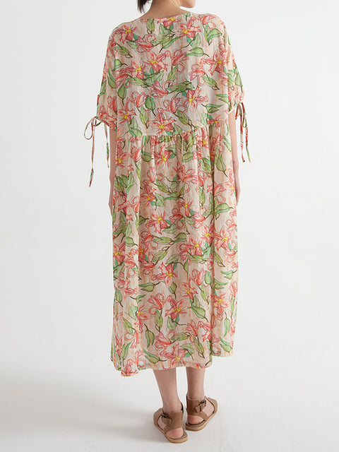 Plus size bloemen Ramee zomer losse jurk met korte mouwen