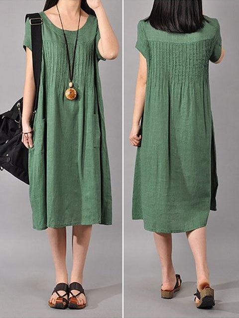 Robe ample en coton et lin de grande taille pour femme en vert