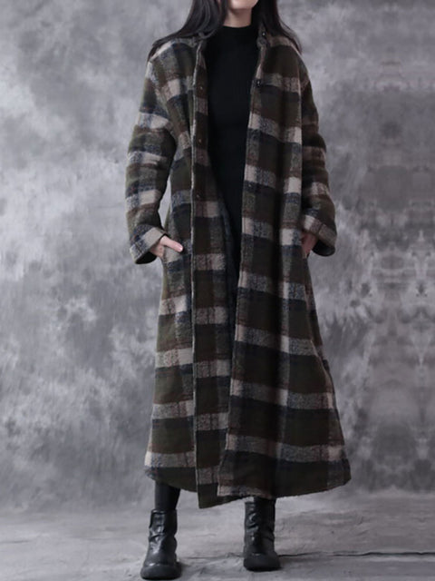 Plus Size Winter Small Collar Plaid Gitter Cashmere Coat