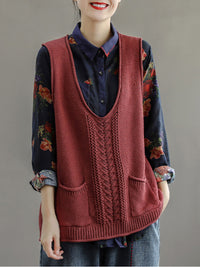 Thumbnail for Plus Size - Women Pocket Knitted Hollow Sweater Vest