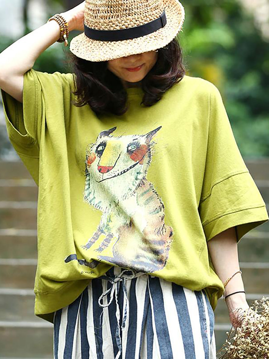 Plus Size - Women Animal Printed Loose Casual  T-shirt