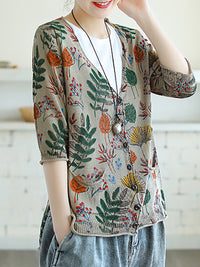 Thumbnail for Plus Size Printed Half Sleeve Women Knitted Shirt