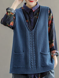 Thumbnail for Plus Size - Women Pocket Knitted Hollow Sweater Vest