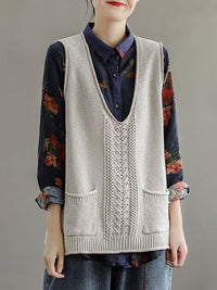 Thumbnail for Plus Size - Women Pocket Knitted Hollow Sweater Vest