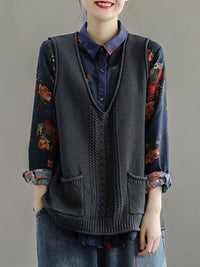 Thumbnail for Plus Size - Women Pocket Knitted Hollow Sweater Vest