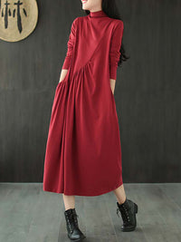 Thumbnail for Plus Size - Solid Color Draped High Neckline Dress