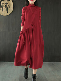 Thumbnail for Plus Size - Solid Color Draped High Neckline Dress