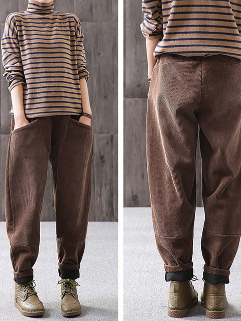 Plus maat - Winterwarme effen corduroy broek