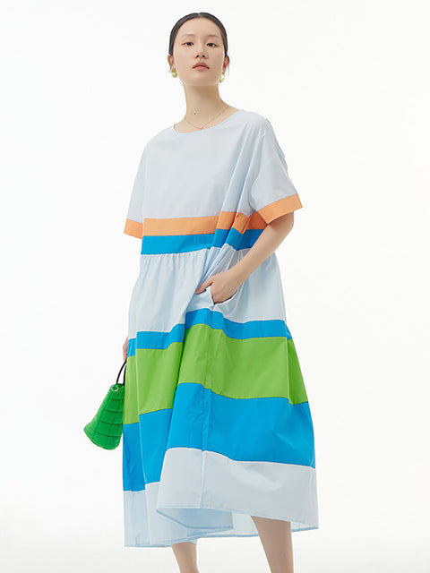 Stripe Summer Loose Casual Pleated Dress