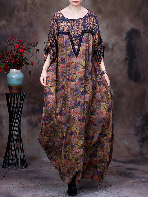 Blonder Patchwork Floral Vintage kvinner Retro Maxi Dress