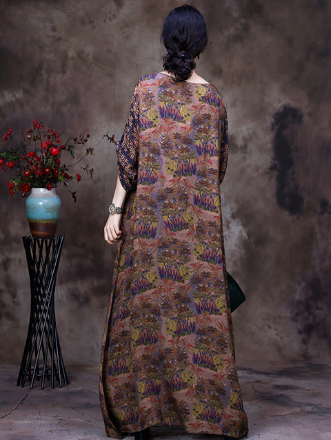 Blonder Patchwork Floral Vintage kvinner Retro Maxi Dress