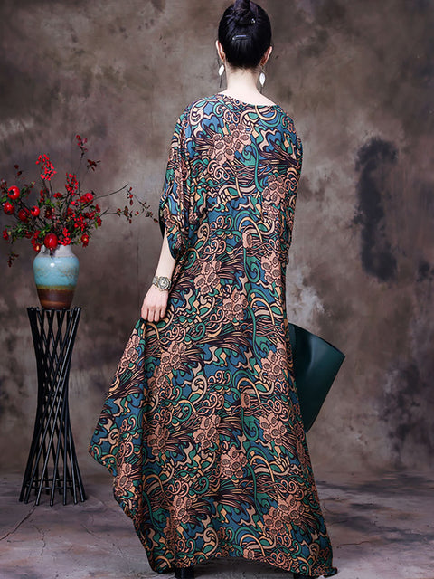 Floral V λαιμόκοψη Καλοκαιρινό Vintage Loose Maxi Φόρεμα