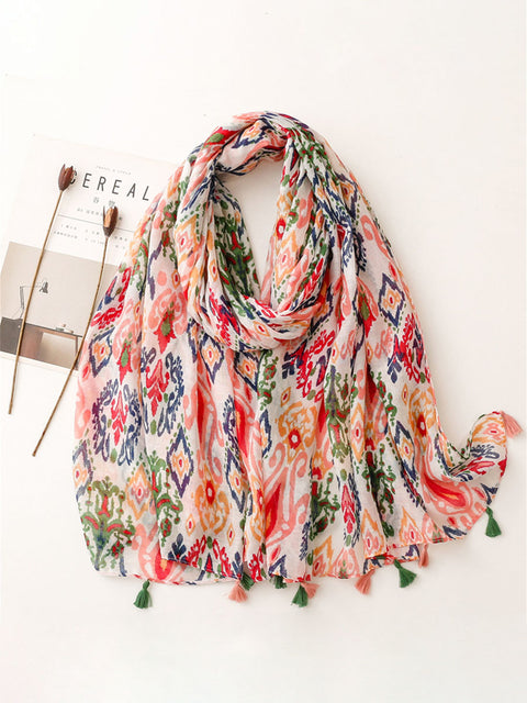 Kvinnor Multicolor Print Tofs Scarf