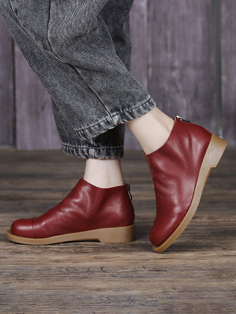 BUYKUD bottes courtes Vintage en cuir véritable faites à la main pour femmes