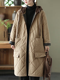 Thumbnail for Women Winter Hooded Mid Length Padded Coat