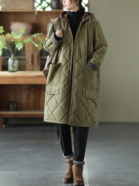 Thumbnail for Women Winter Hooded Mid Length Padded Coat