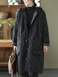 Thumbnail for Women Winter Hooded Mid Length Padded Coat