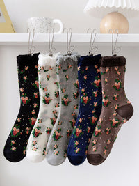 Thumbnail for 5 Pairs Women Vintage Floral Thin Socks