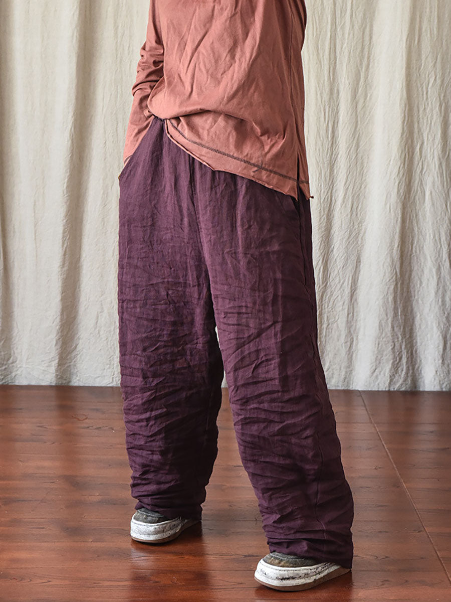 Plus Size Women Casual Solid Loose Elastic Waist Linen Pants