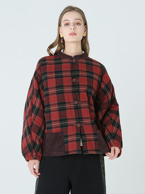 Plus Size Vår Vinter Plaid Dame Løs Casual Coat M-2XL