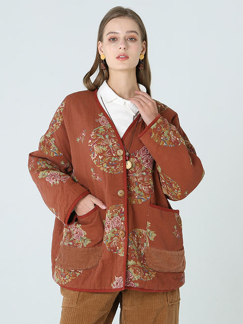 Plus Size Flower Prints Dam Spring Long Sleeve Coat