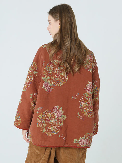 Plus Size Flower Prints Dam Spring Long Sleeve Coat