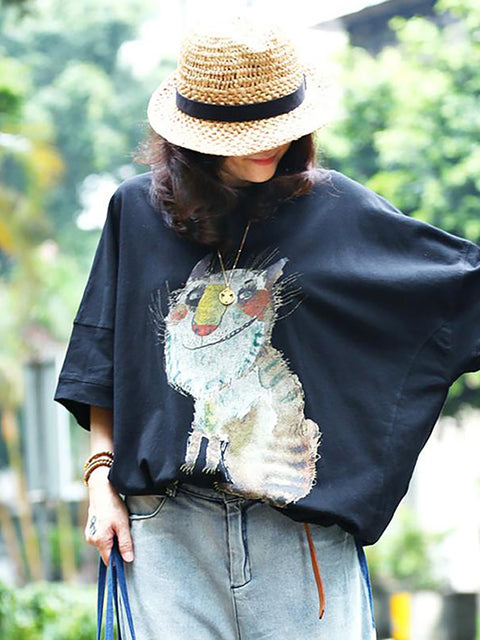 Plus Size - Women Animal Printed Loose Casual  T-shirt