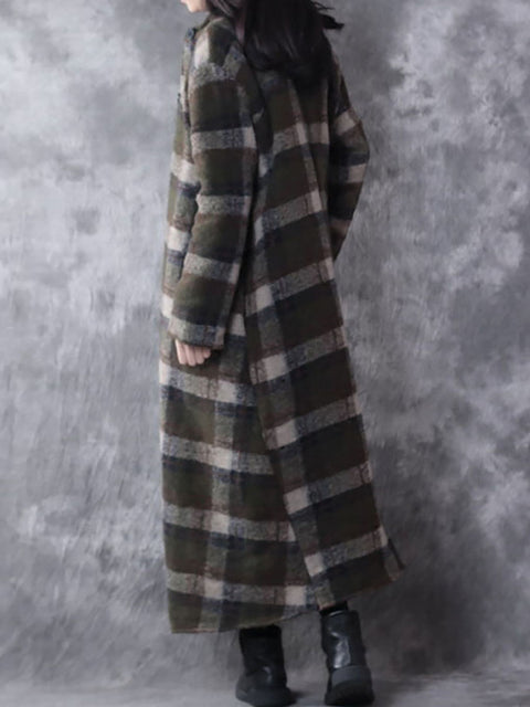 Plus Size Winter Small Collar Plaid Lattice Cashmere Coat