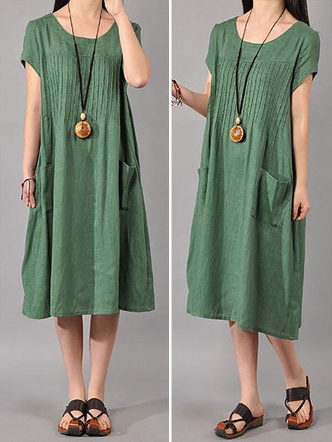 Robe ample en coton et lin de grande taille pour femme en vert