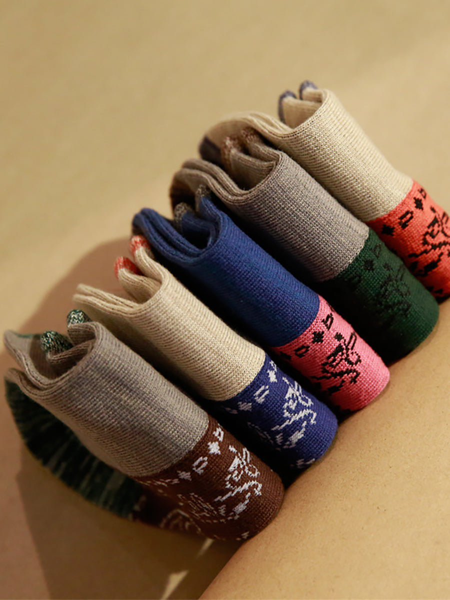 Spring Autumn Jacquard Color Matching Socks (5 Pairs) – BUYKUD