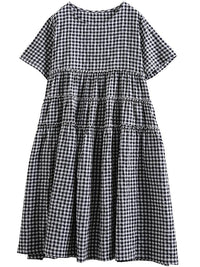 Thumbnail for Plus Size 100%Cotton Short Sleeve Plaid Dress