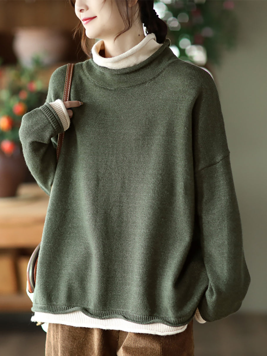 Plus Size Autumn Fake Two-Piece Colorblock Women Sweater – BUYKUD