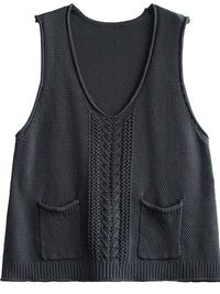 Thumbnail for Plus Size - Women Pocket Knitted Hollow Sweater Vest