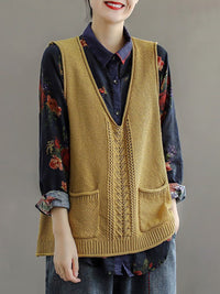 Thumbnail for Plus Size - Women Pocket Knitted Hollow Sweater Vest