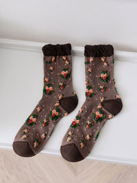 Thumbnail for 5 Pairs Women Vintage Floral Thin Socks