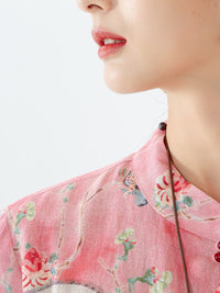 Thumbnail for PLUS Size - Linen Floral Print Vintage Casual Irregular Shirt