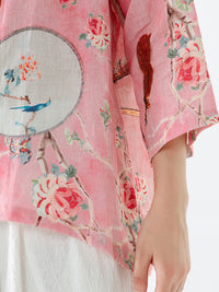 Thumbnail for PLUS Size - Linen Floral Print Vintage Casual Irregular Shirt