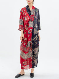 Thumbnail for Plus Size Spliced Floral Print Vintage Tencel Women Dress