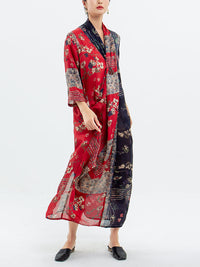 Thumbnail for Plus Size Spliced Floral Print Vintage Tencel Women Dress