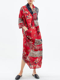 Thumbnail for Plus Size Spliced Floral Print Vintage Tencel Women Dress