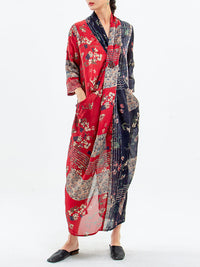 Thumbnail for Plus Size Spliced Floral Print Vintage Tencel Women Dress