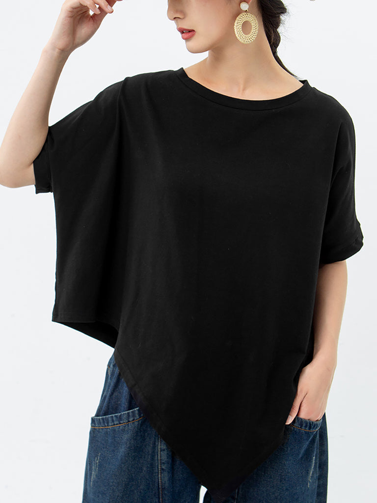 Plus Size - Women Irregular Loose 100% Cotton T-Shirt – BUYKUD