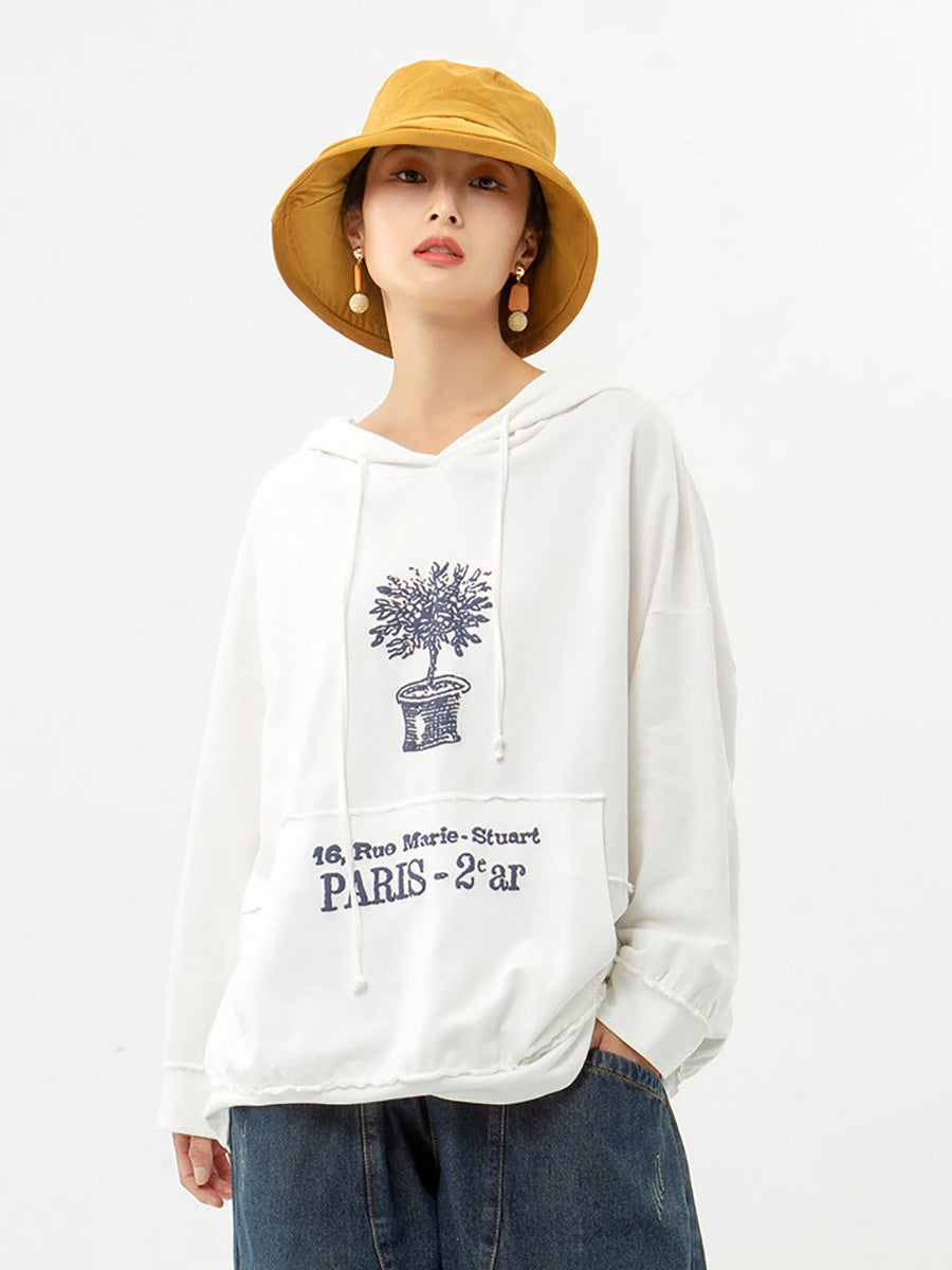 Sweat-shirt de printemps à capuche 100 % coton à imprimé végétal