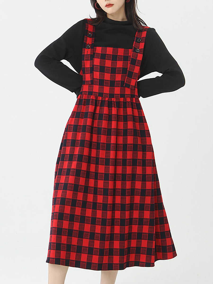 Plus Size - Cotton Women Top and Plaid Pinafore Dress – BUYKUD