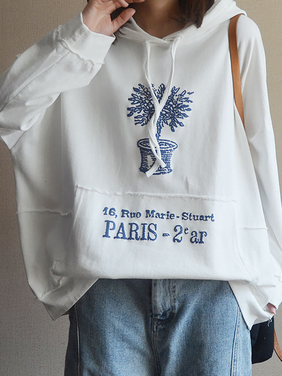 Sweat-shirt de printemps à capuche 100 % coton à imprimé végétal