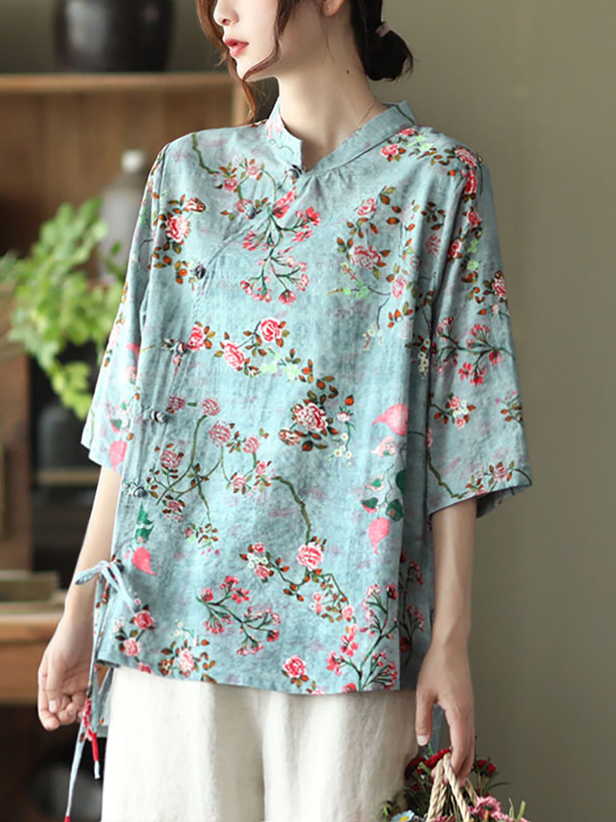 Plus size - Cotton Linen Floral Irregular Vintage Shirt – BUYKUD